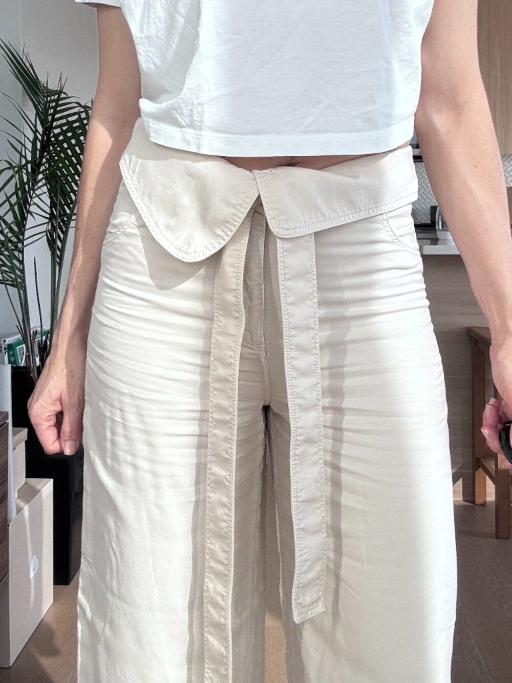 Pink Filosofy Cream Wide Leg Tie Waist Pants Size S